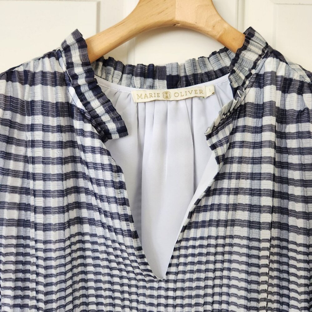 Marie Oliver Bay Dress Organdy Check Blue White Gingham Ruffle Coquette Feminine - Picture 3 of 12